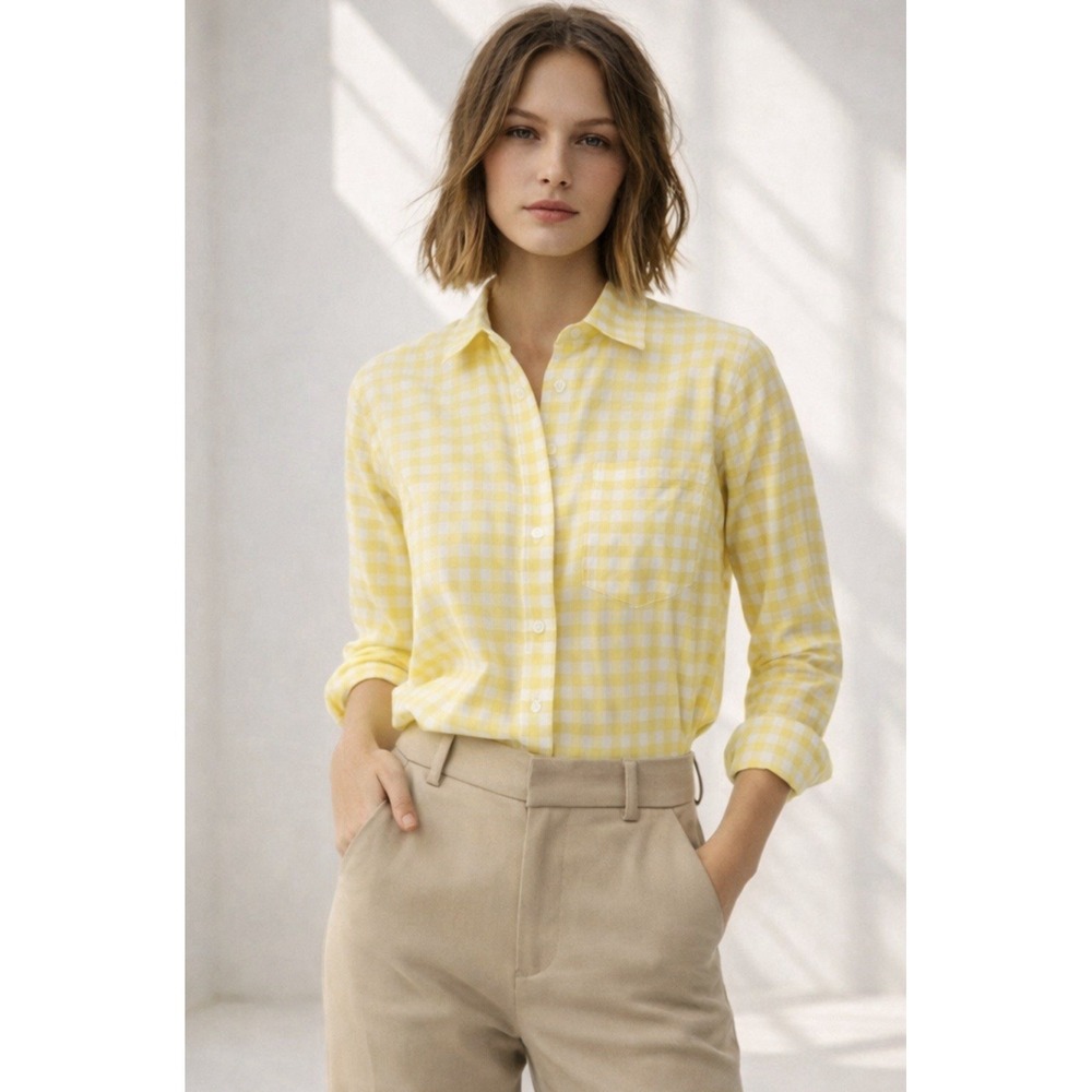J.Crew Gingham Shirt Yellow White Cotton Button Down Womens Lightweight NWOT S